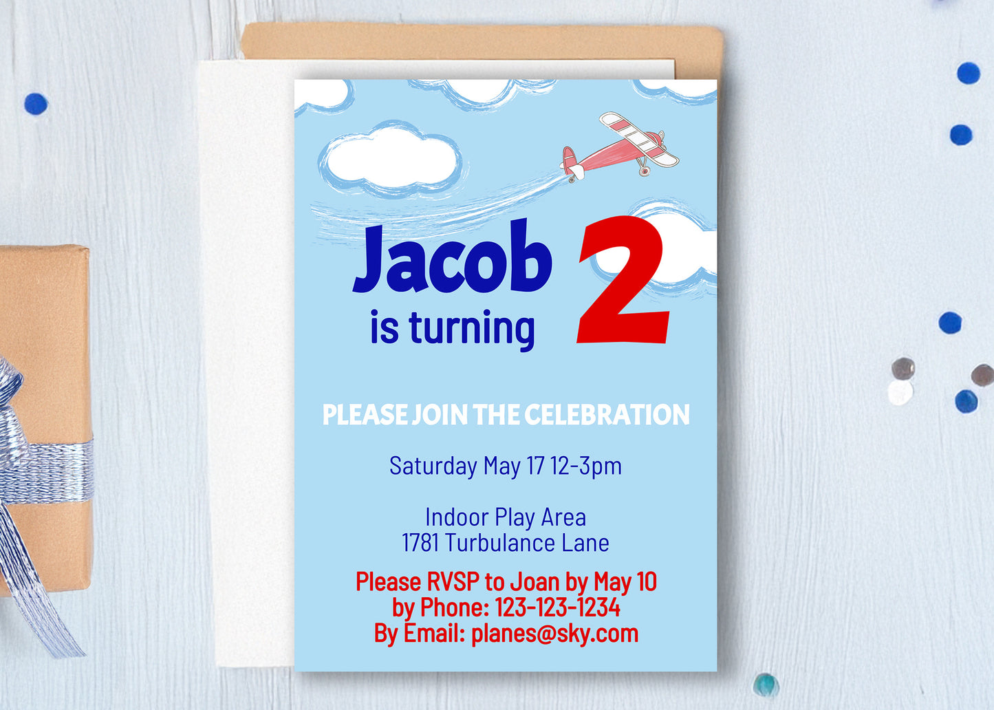 DIGITAL Biplane Birthday Invitation
