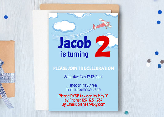 DIGITAL Biplane Birthday Invitation