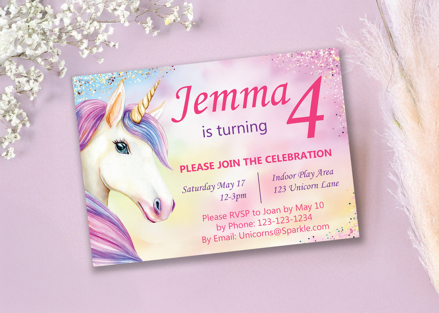 DIGITAL Unicorn Birthday Invitation